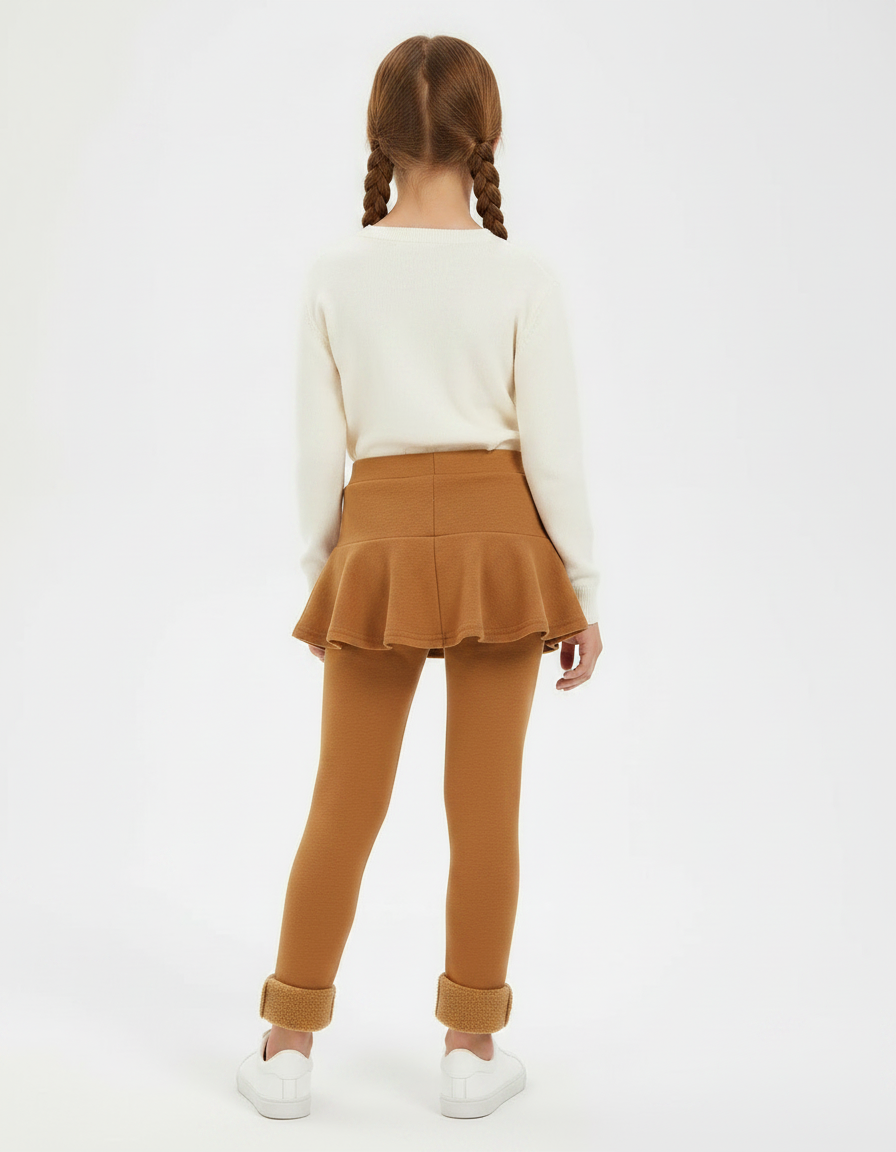 Pantalon Jupe Marron Polaire Épaisse Intégrée Fille - Camel Molleton - vue 2
