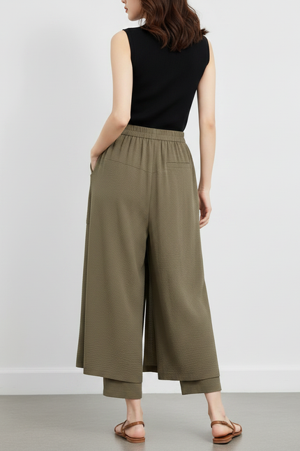 Pantalon Jupe Kaki Fluide Ample Confortable Décontracté - Viscose - vue 2