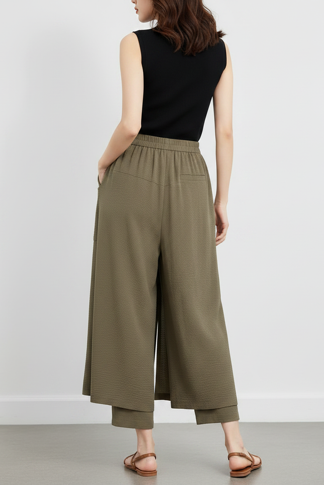 Pantalon Jupe Kaki Fluide Ample Confortable Décontracté - Viscose - vue 2