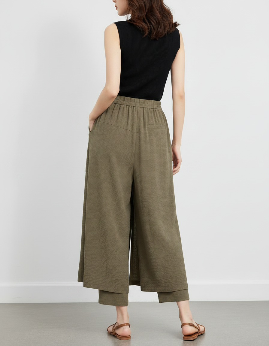 Pantalon Jupe Kaki Fluide Ample Confortable Décontracté - Viscose - vue 2