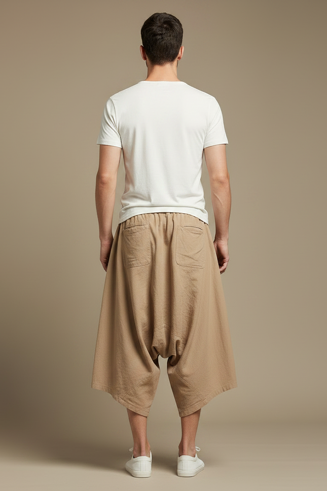 Pantalon Jupe Ample Coton Lin Beige Homme - vue 2