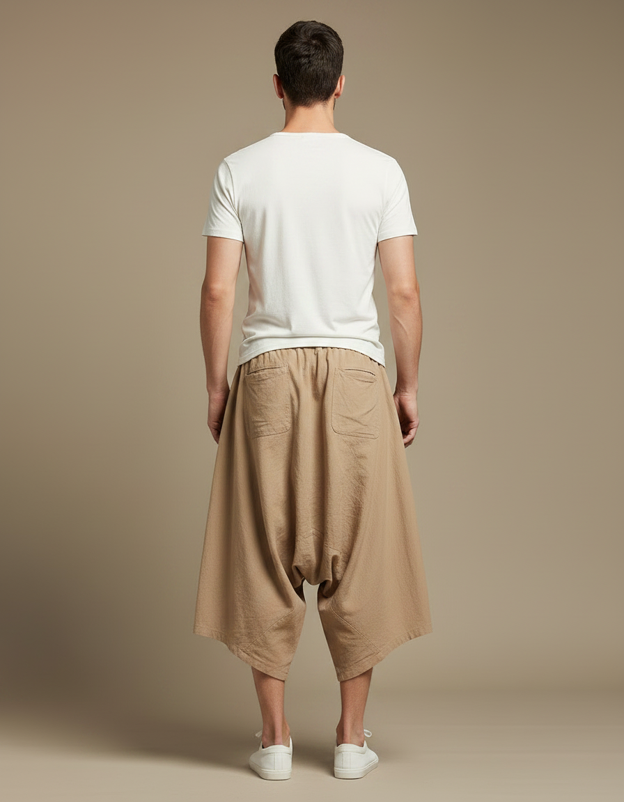 Pantalon Jupe Ample Coton Lin Beige Homme - vue 2