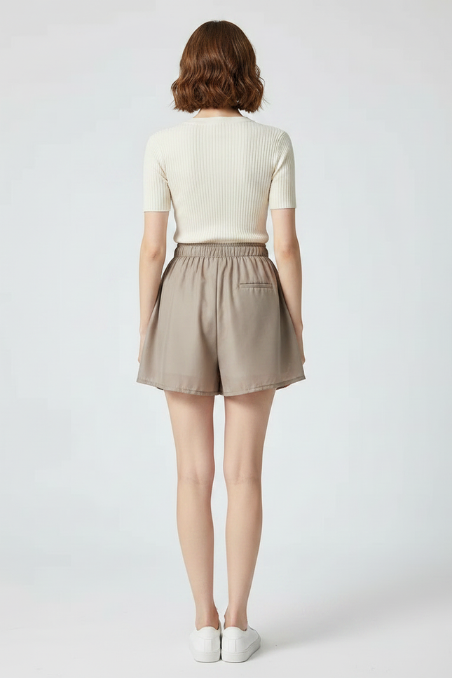 Pantalon Jupe Beige Fluide Taille Haute Cordon Chiffon Ample - Polyester - vue 2