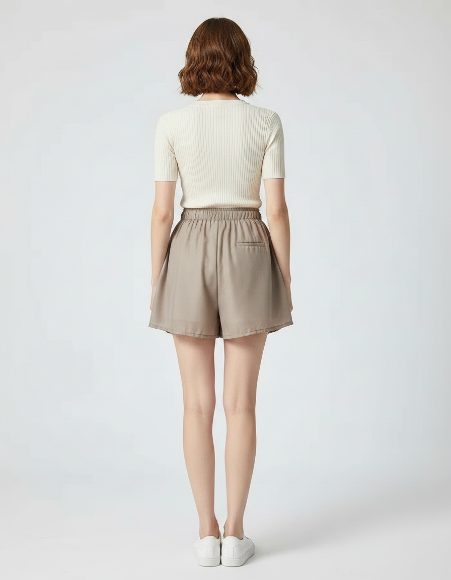 Pantalon Jupe Beige Fluide Taille Haute Cordon Chiffon Ample - Polyester - vue 2