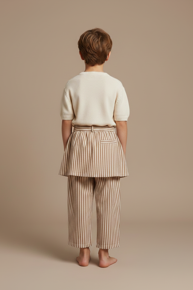 Pantalon Jupe Rayé Marron Ample Coton Enfant Décontracté - vue 2