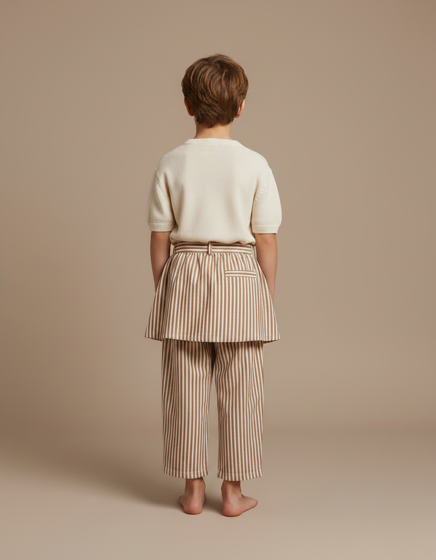 Pantalon Jupe Rayé Marron Ample Coton Enfant Décontracté - vue 2