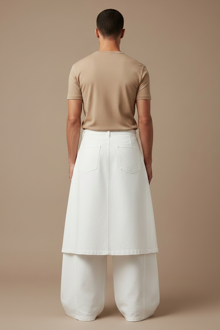 Pantalon Jupe Blanc Ample Décontracté Homme Coton - Toile - vue 2