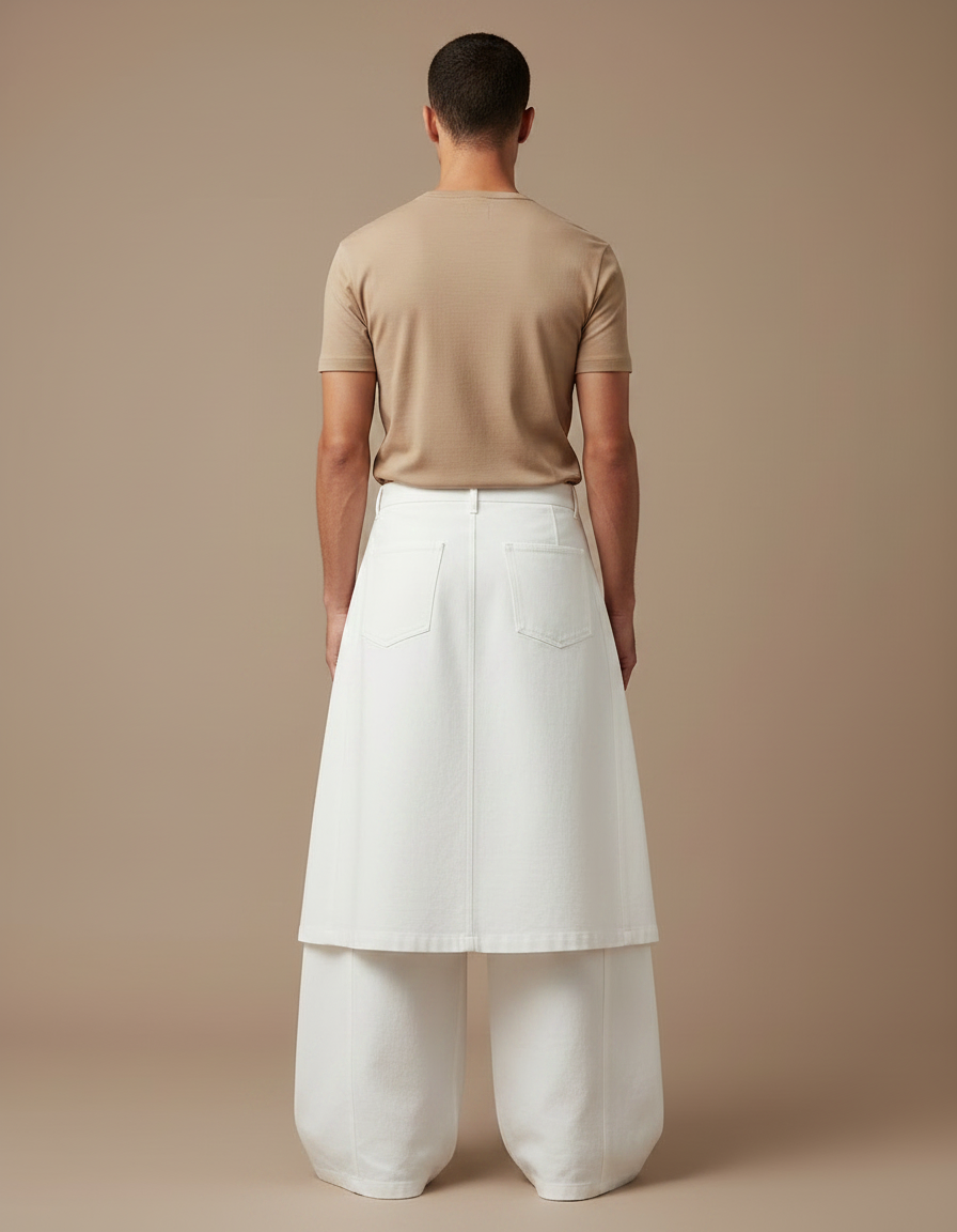 Pantalon Jupe Blanc Ample Décontracté Homme Coton - Toile - vue 2