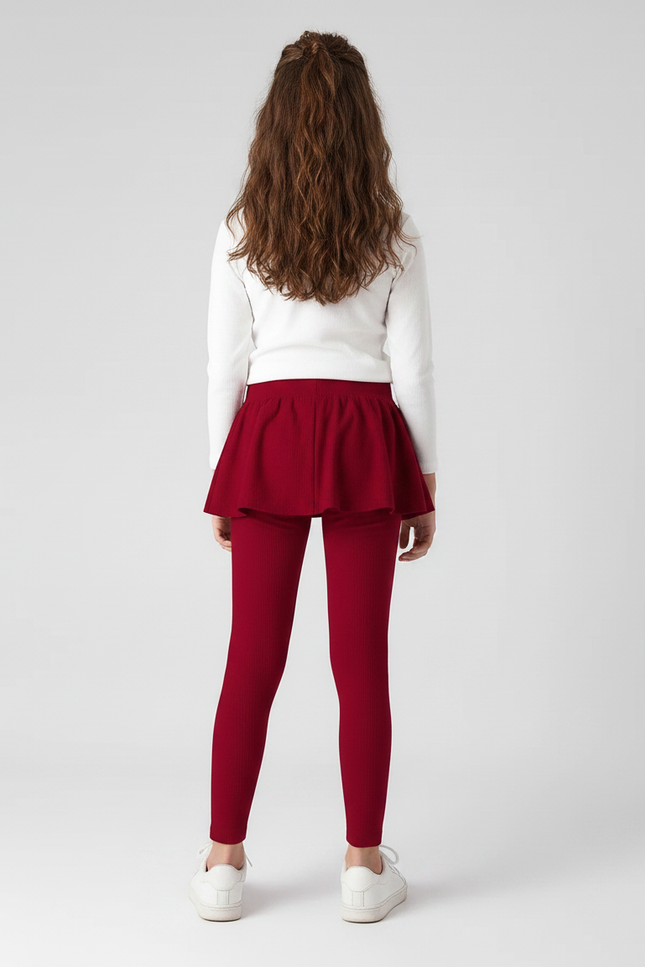 Pantalon Jupe Rouge Côtelé Fille Volants Confortable - Cordé - vue 2