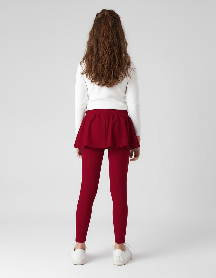 Pantalon Jupe Rouge Côtelé Fille Volants Confortable - Cordé - vue 2