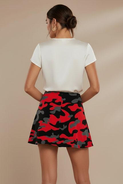 Pantalon Jupe Camouflage Rouge Noir Fluide Femme - Multicolore Maille - vue 2