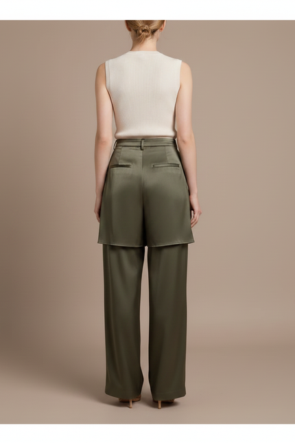 Pantalon Jupe Kaki Satiné Fluide Ample Élégant - vue 2