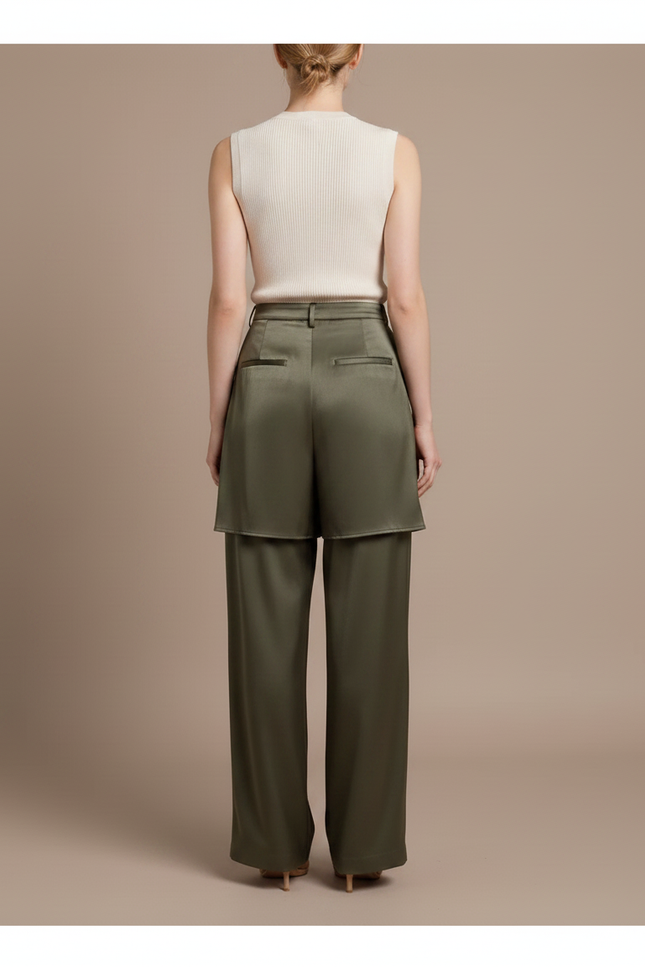 Pantalon Jupe Kaki Satiné Fluide Ample Élégant - vue 2