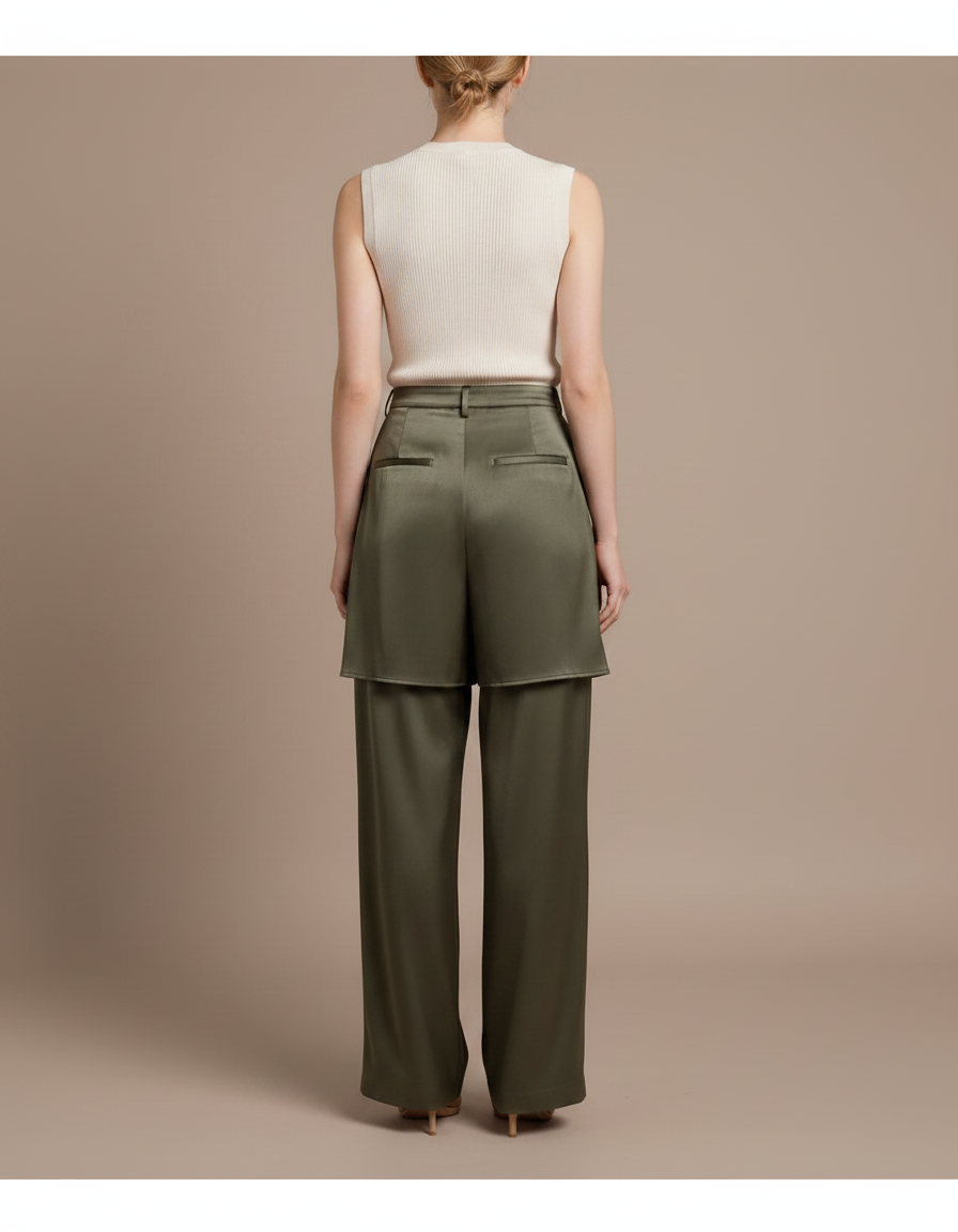Pantalon Jupe Kaki Satiné Fluide Ample Élégant - vue 2