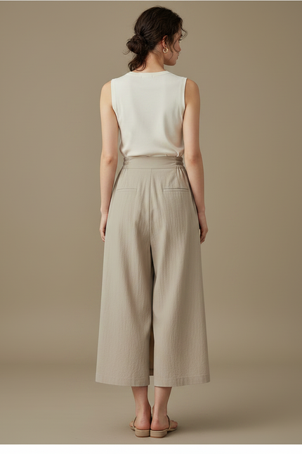 Pantalon Jupe Beige Lin Ample Superposé Fluide - vue 2