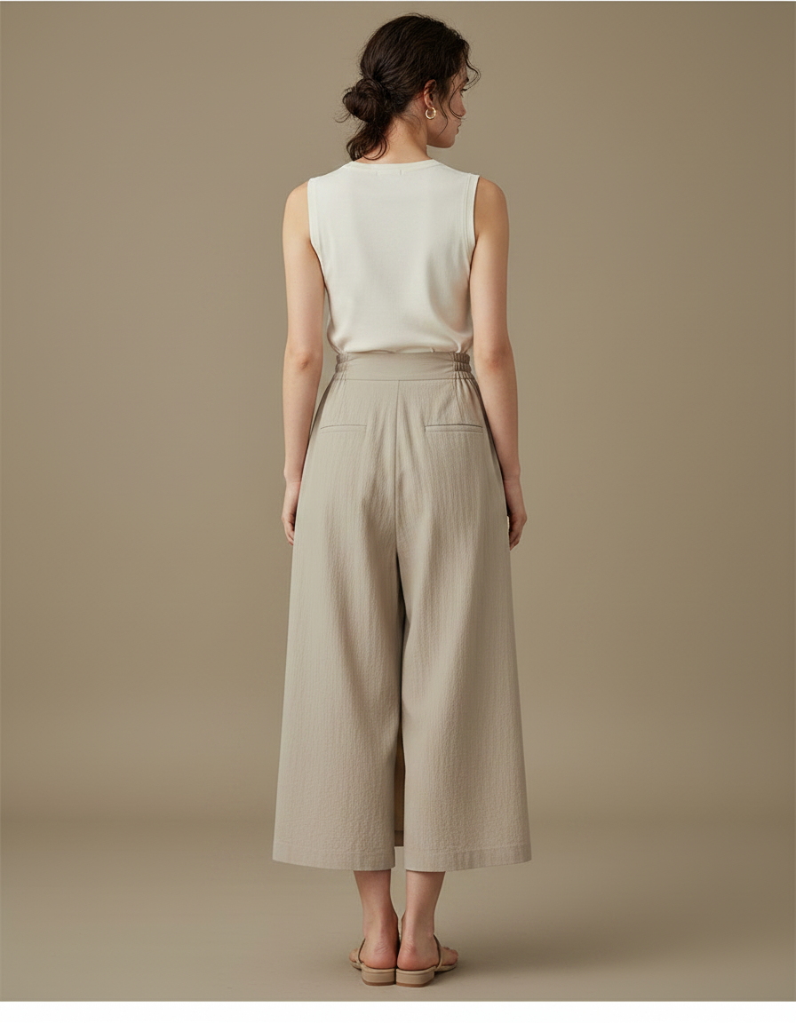 Pantalon Jupe Beige Lin Ample Superposé Fluide - vue 2
