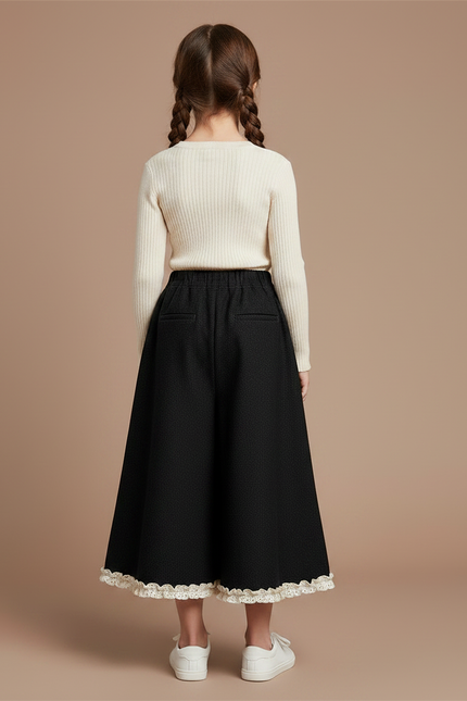 Pantalon Jupe Noir Ample Dentelle Enfant - Tweed - vue 2