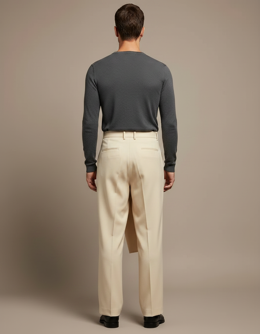 Pantalon Jupe Beige Asymétrique Droit Élégant Homme - Gabardine - vue 2