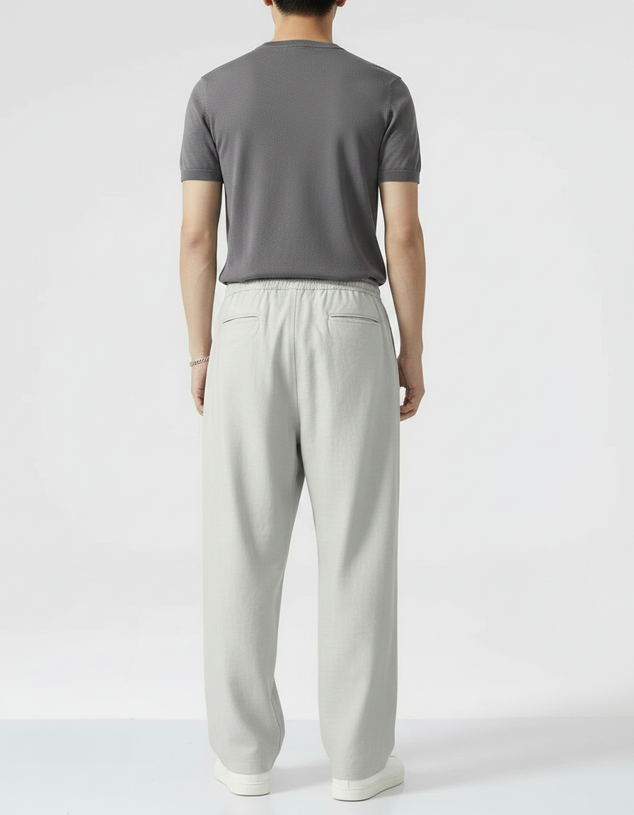 Pantalon Jupe Gris Clair Ample Coton Lin Décontracté - vue 2