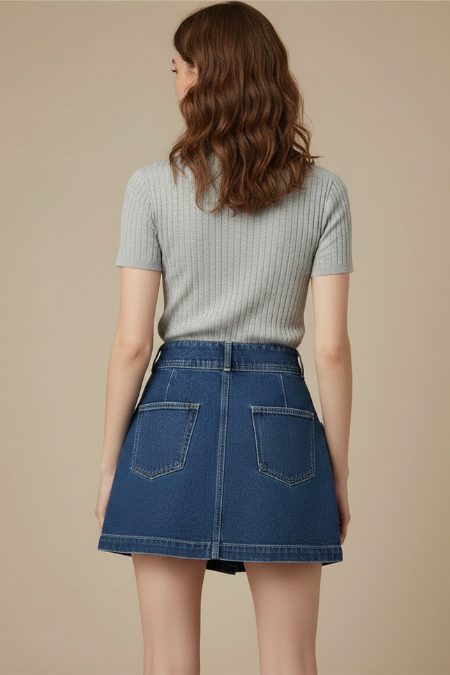 Pantalon Jupe Denim Bleu Irrégulier Taille Haute - Jean - vue 2