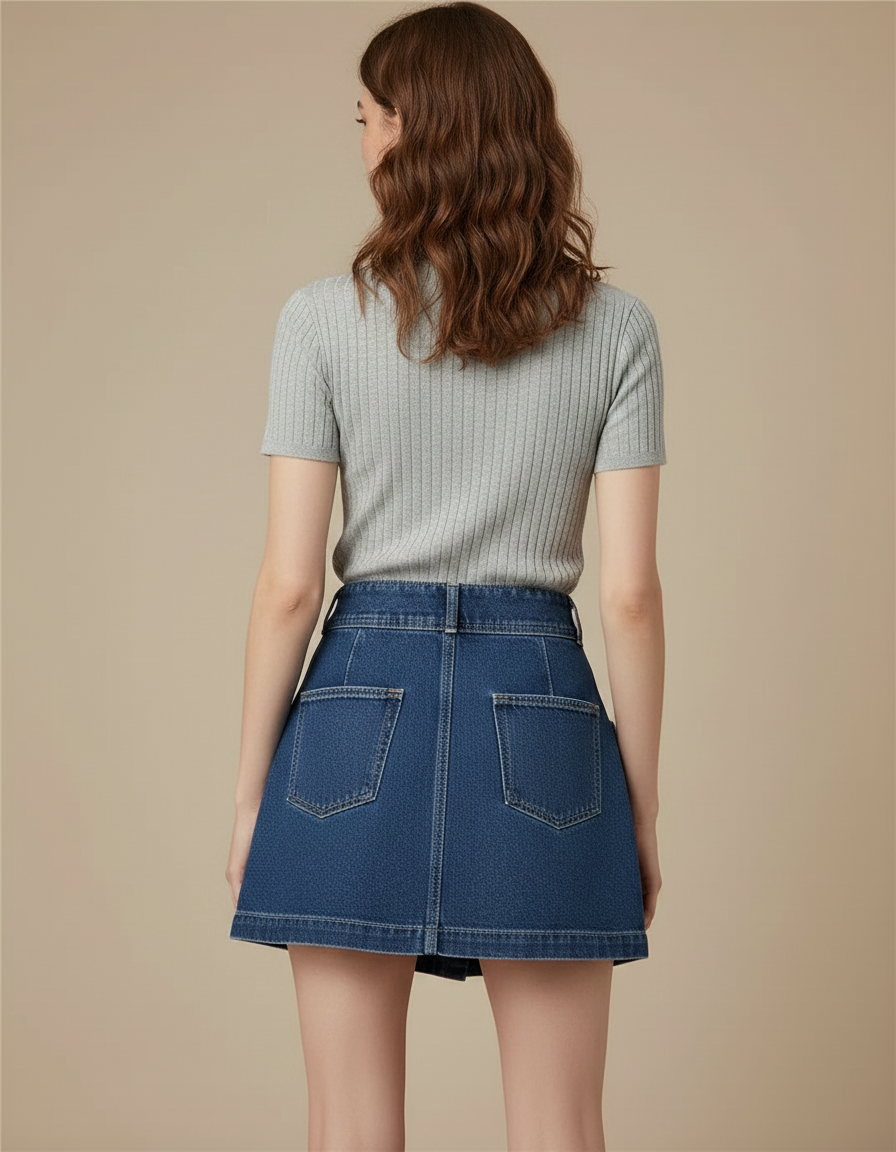 Pantalon Jupe Denim Bleu Irrégulier Taille Haute - Jean - vue 2