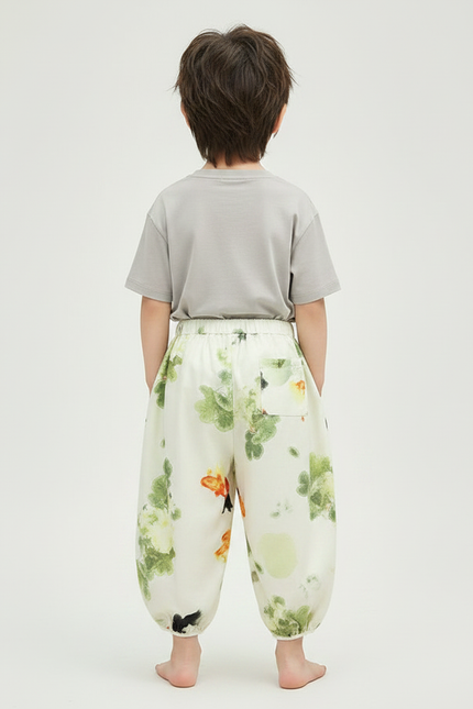 Pantalon Jupe Blanc Floral Ample Enfant Superposé - Imprimé Satin - vue 2