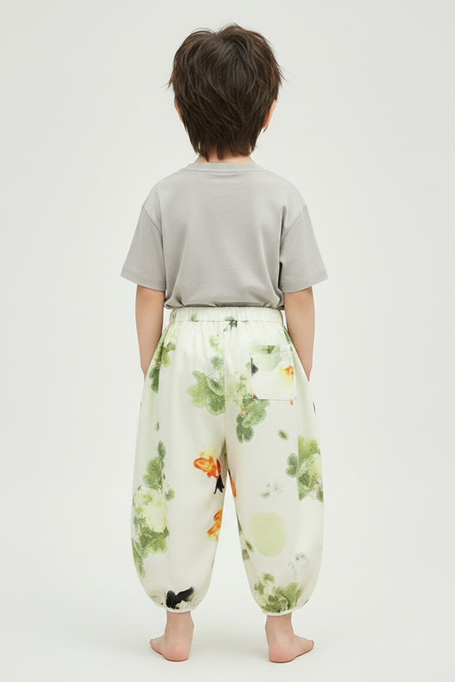 Pantalon Jupe Blanc Floral Ample Enfant Superposé - Imprimé Satin - vue 2
