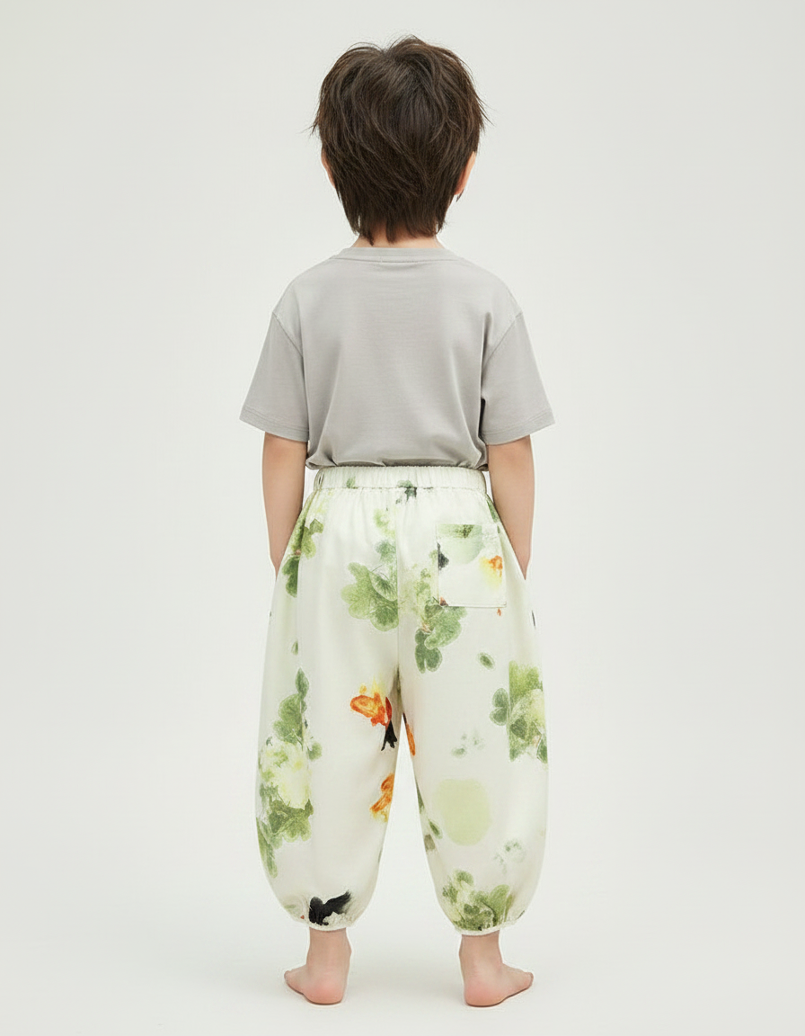 Pantalon Jupe Blanc Floral Ample Enfant Superposé - Imprimé Satin - vue 2