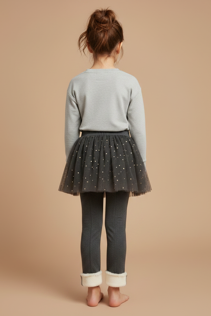 Pantalon Jupe Gris Tulle Pailleté Doublé Polaire - Molleton - vue 2