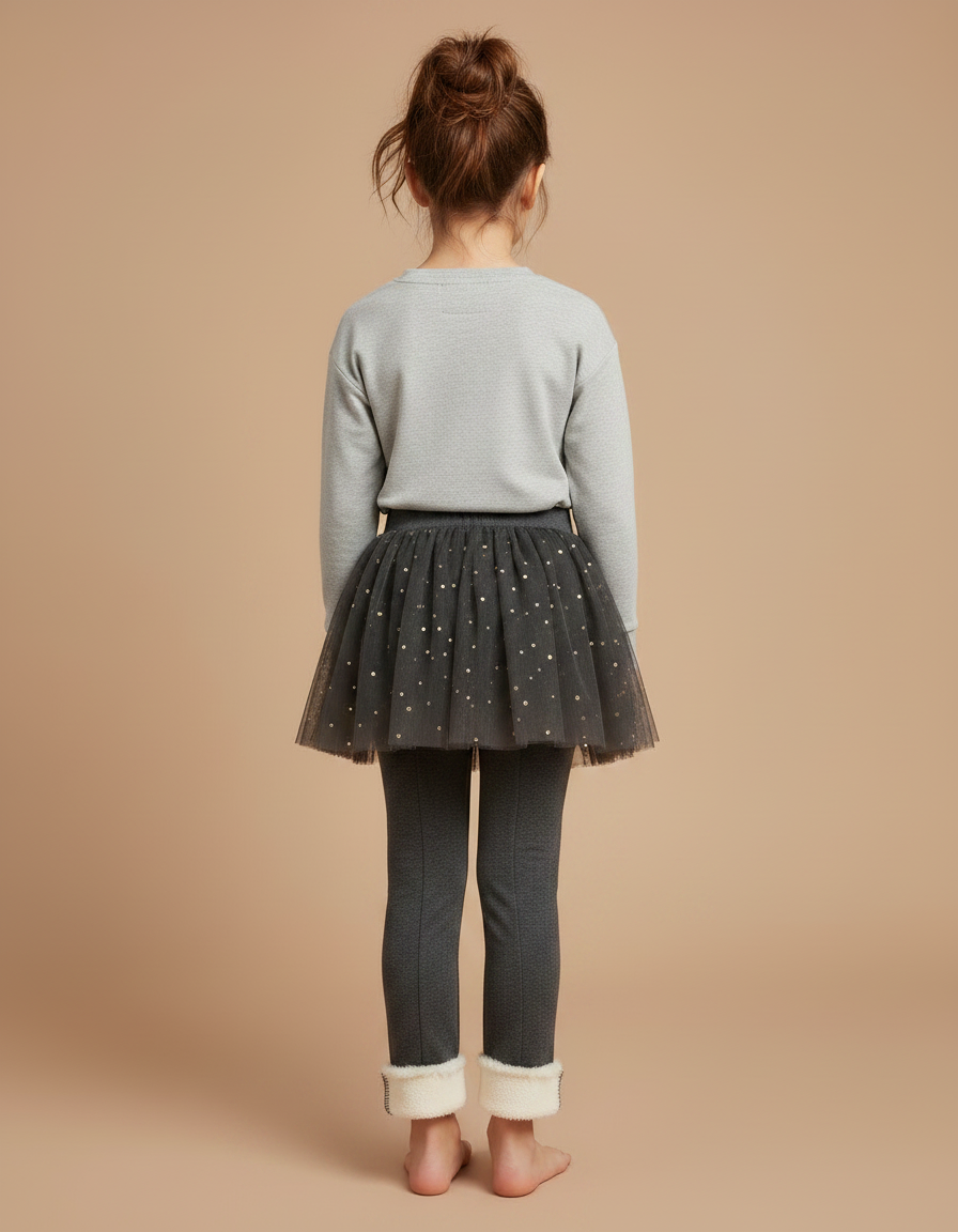 Pantalon Jupe Gris Tulle Pailleté Doublé Polaire - Molleton - vue 2