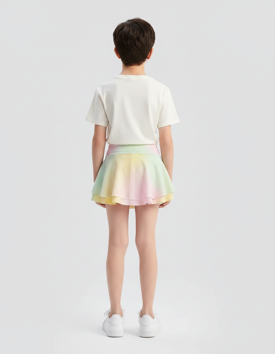 Pantalon Jupe Dégradé Pastel Superposé Fluide Enfants - Multicolore Polyester - vue 2