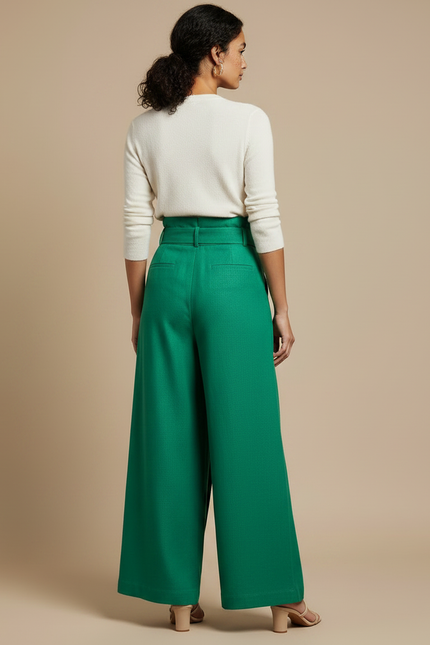 Pantalon Jupe Vert Boutons Ceinture Ample Élégant - Gabardine - vue 2