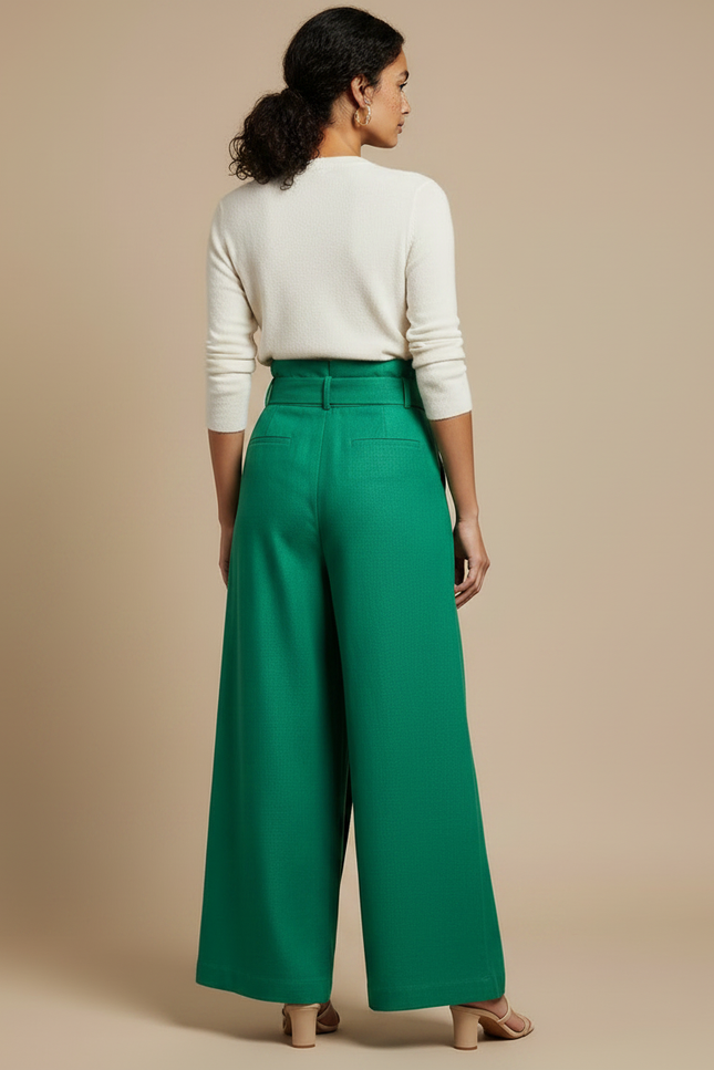 Pantalon Jupe Vert Boutons Ceinture Ample Élégant - Gabardine - vue 2