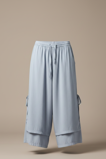 Pantalon Jupe Homme Lin Ample Hanfu Décontracté - Bleu - vue 3