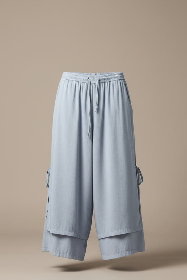 Pantalon Jupe Homme Lin Ample Hanfu Décontracté - Bleu - vue 3