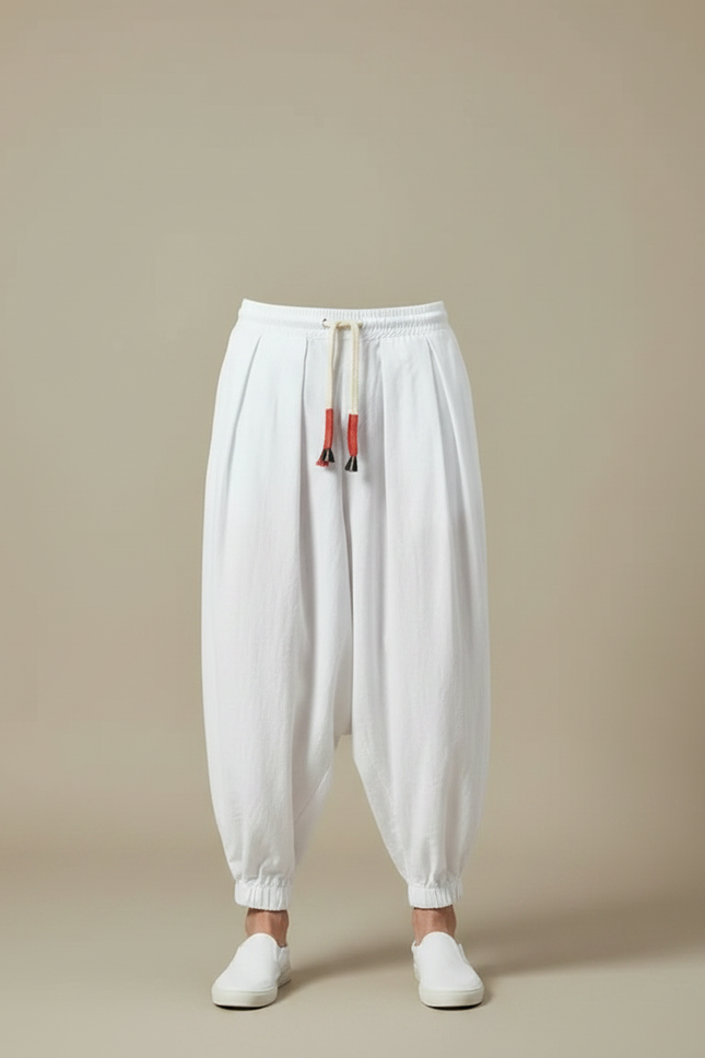 Pantalon Jupe Blanc Ample Sarouel Coton Décontracté - vue 3