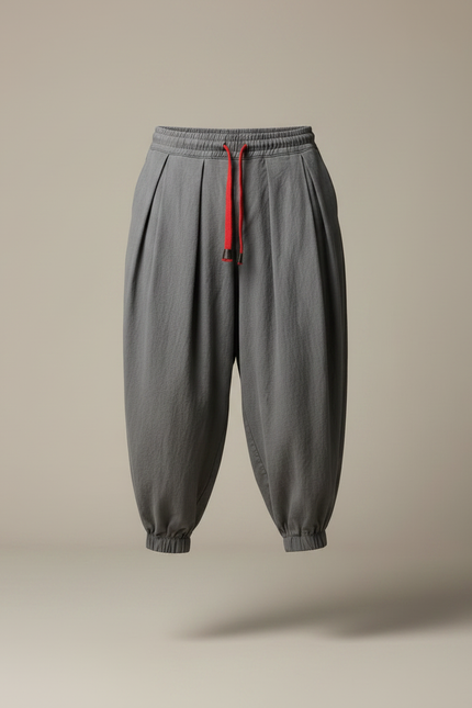 Pantalon Jupe Ample Coton Lin Gris Plissé - vue 3