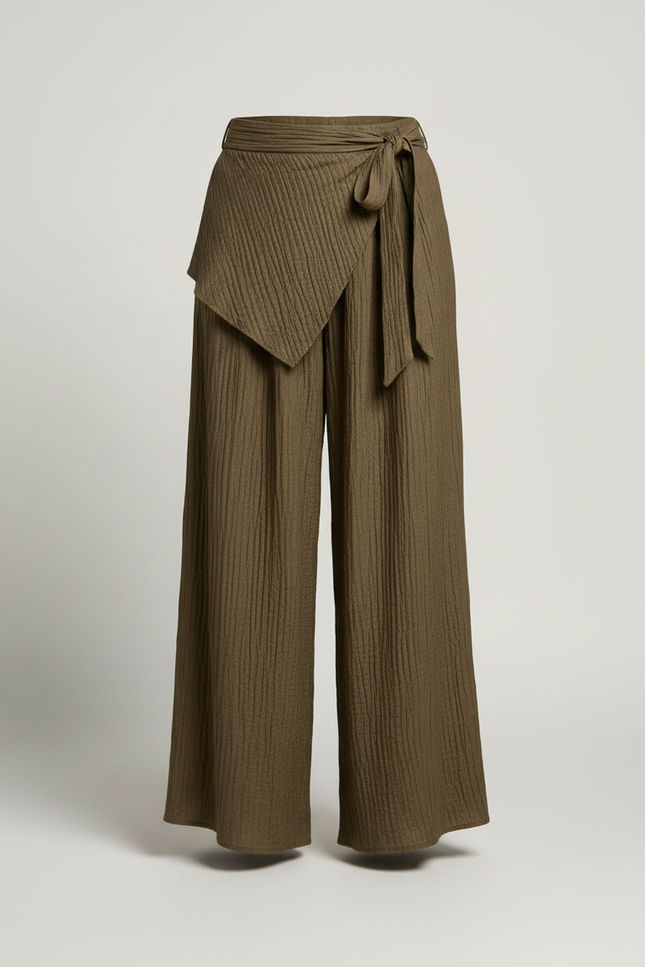 Pantalon Jupe Kaki Plissé Asymétrique Fluide Élégant - Lin - vue 3