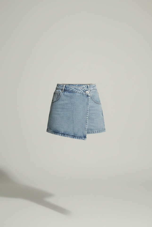 Pantalon Jupe Denim Bleu Court Irrégulier Femme - Jean - vue 3