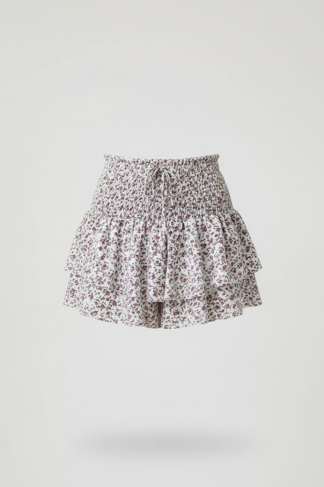 Pantalon Jupe Blanc Floral Smocké Volanté Décontracté - Imprimé Viscose - vue 3