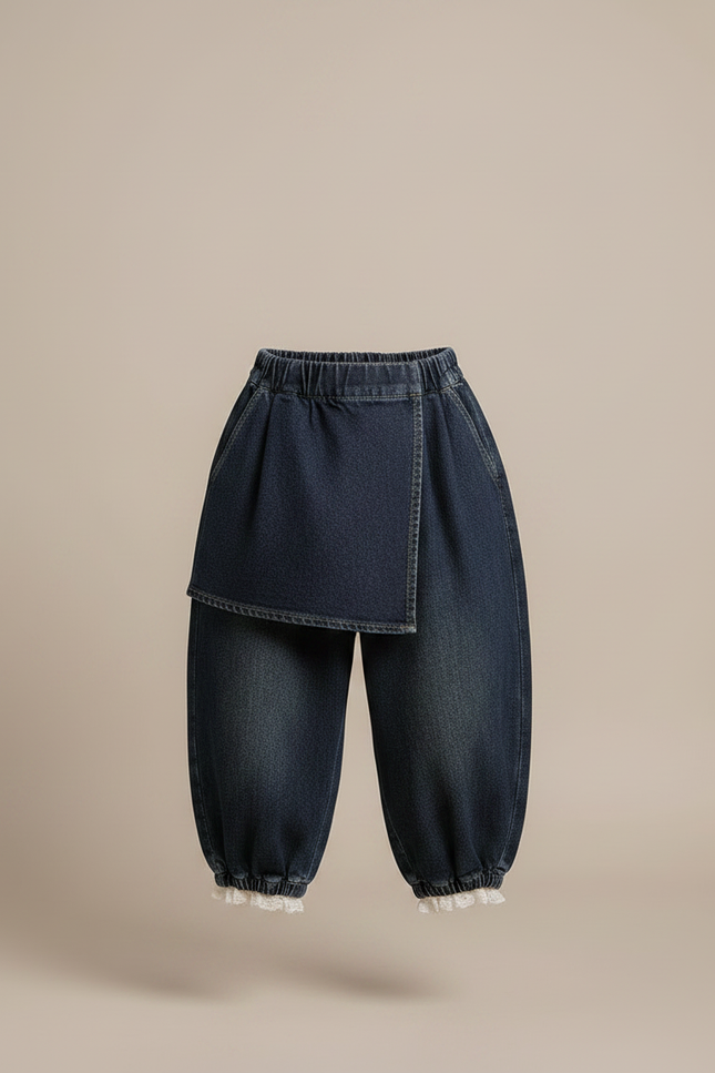 Pantalon Jupe Denim Ample Hiver Élastique Enfants - Marine Jean - vue 3