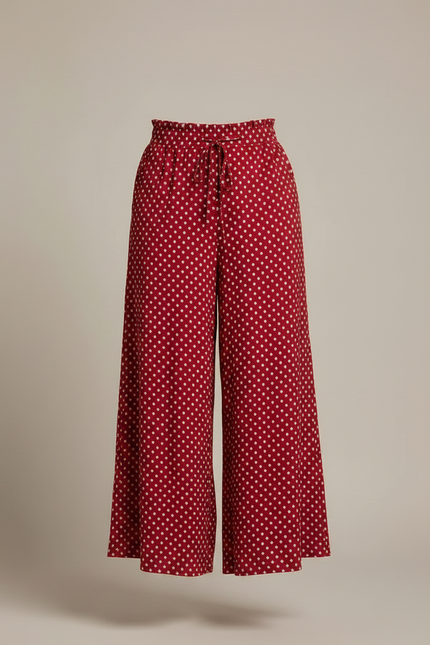 Pantalon Jupe Rouge Polka Dot Fluide Bohème Ample - Viscose - vue 3