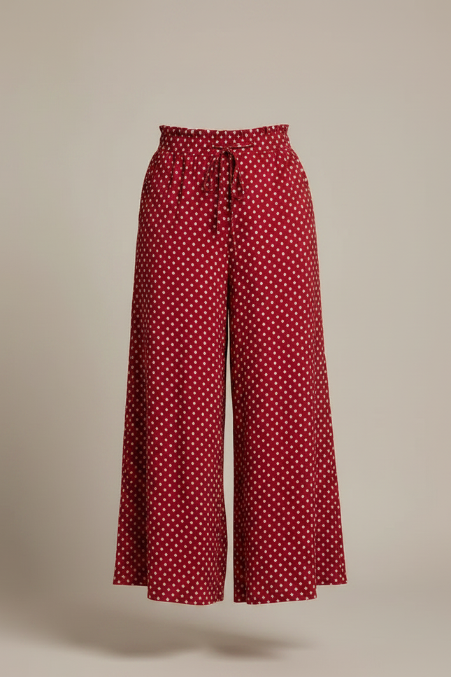 Pantalon Jupe Rouge Polka Dot Fluide Bohème Ample - Viscose - vue 3