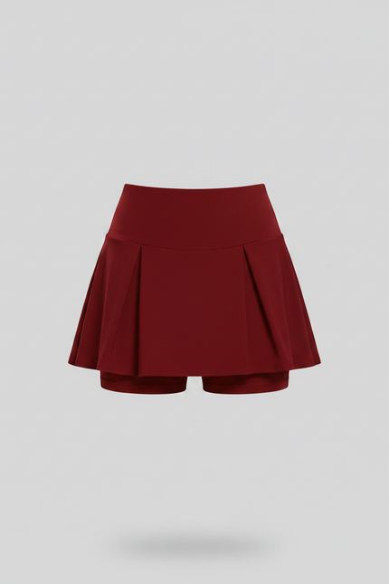 Pantalon Jupe Rouge Plissé Taille Haute Doublé Sport - Bordeaux Polyester - vue 3