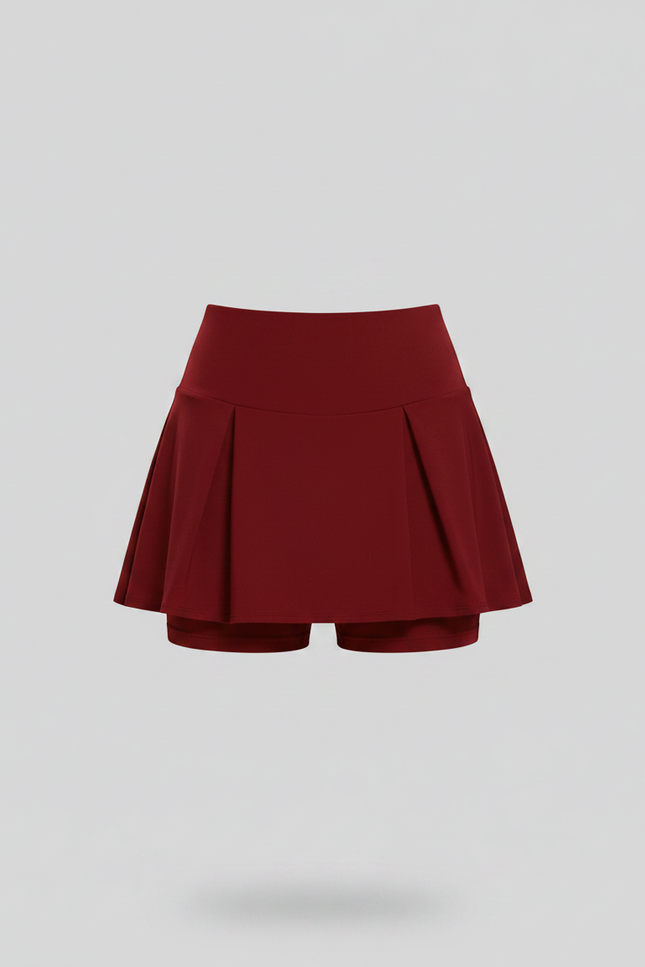 Pantalon Jupe Rouge Plissé Taille Haute Doublé Sport - Bordeaux Polyester - vue 3