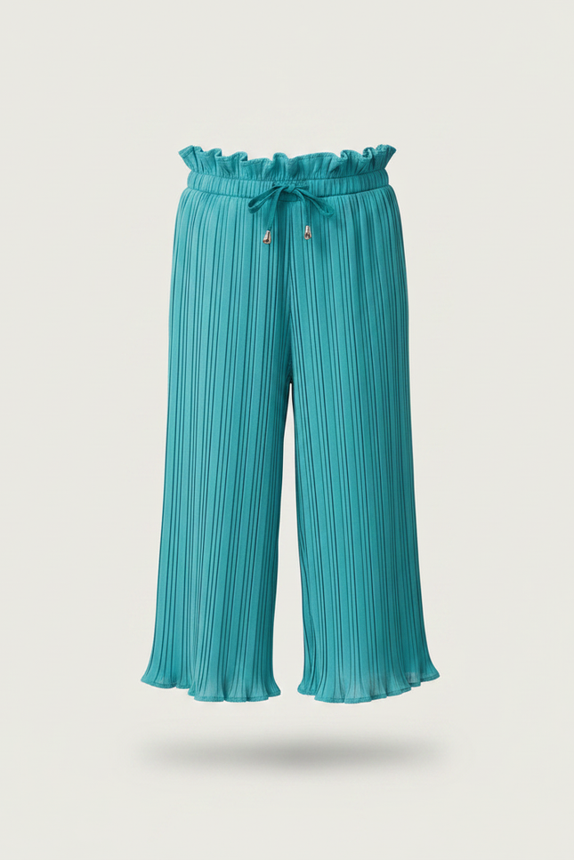 Pantalon Jupe Plissé Turquoise Ample Fille Décontracté - Bleu Polyester - vue 3