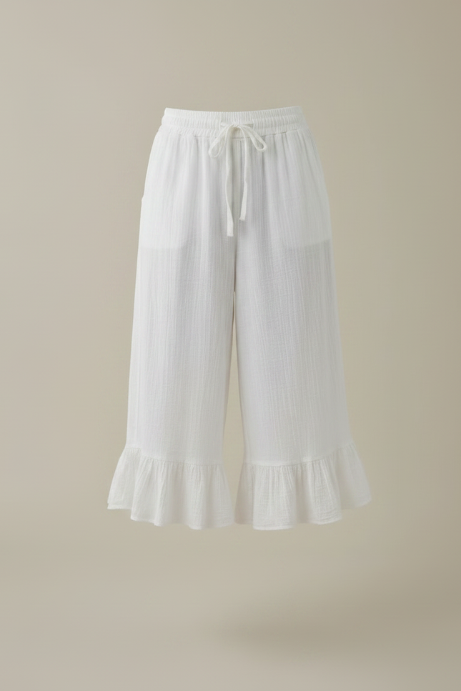 Pantalon Jupe Blanc Plissé Ample Volants Coton - vue 3