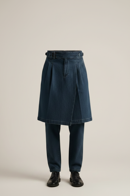 Pantalon Jupe Jean Bleu Plissé Ample Décontracté - vue 3