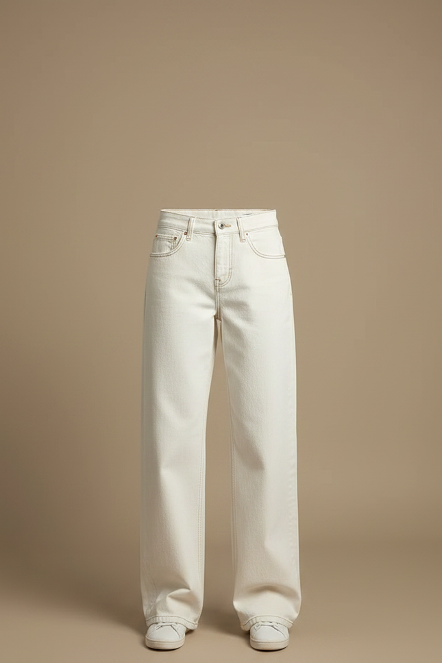 Pantalon Jupe Écru Large Décontracté Taille Haute - Blanc Jean - vue 3