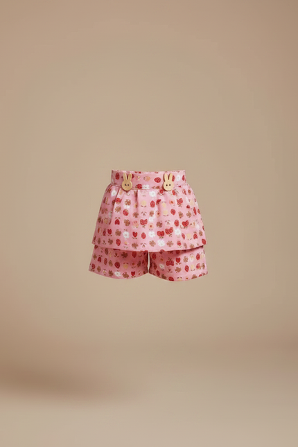 Pantalon Jupe Rose Imprimé Fraises Enfant Mignon - Coton - vue 3